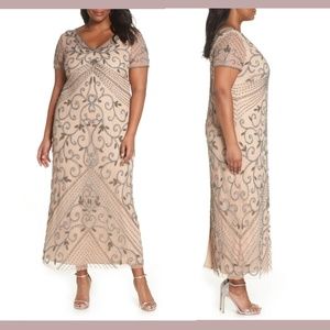 NEW‎ Pisarro Nights [ PLUS SZ 22W ] Beaded Longline Gown in Rose Nude